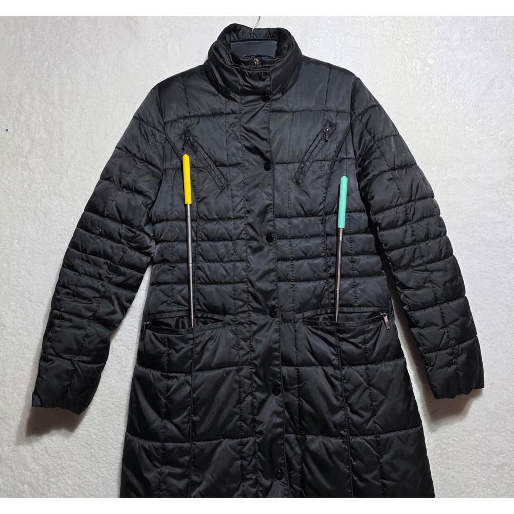 Apt 9 Women's Black Quilted Puffer Coat Longline Snap Button Mock Neck Jacket M - Picture 3 of 15